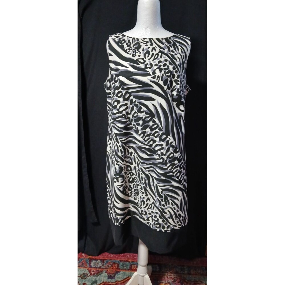 AB Studio Zebra/Animal Print Black & White Sleeveless Dress 14